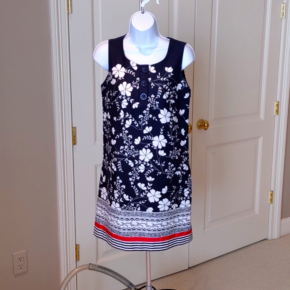 Ann Taylor Loft Short Shelve Dress Blue Red and White